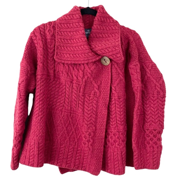 Aran Crafts Sweaters - Aran Crafts Patchwork Wrap Cardigan Merino Wool 2X Red